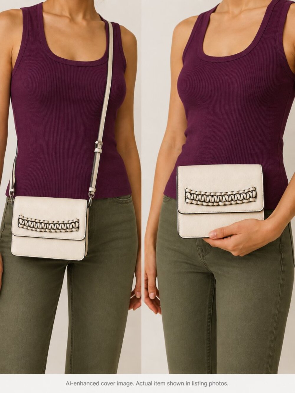 Vince Camuto Leather Crossbody Clutch White Braided Bag